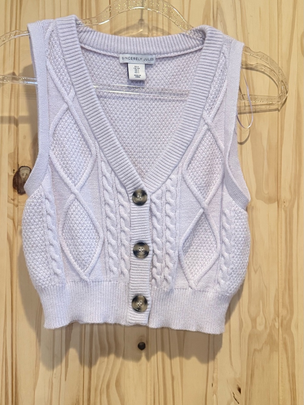 Sincerly Jules Light Lavender Cable Knit V-Neck Sweater Vest
